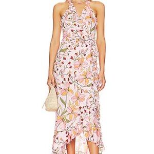 Poupette St. Barth Floral High Low Dress in Pink and Green